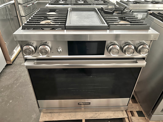 Dacor  DOPA30M9CSS Dual Fuel 36 Inch Gas Range 4 Burners with Griddle New Open. Steam Cooking,  Box Stainless Steel 369519