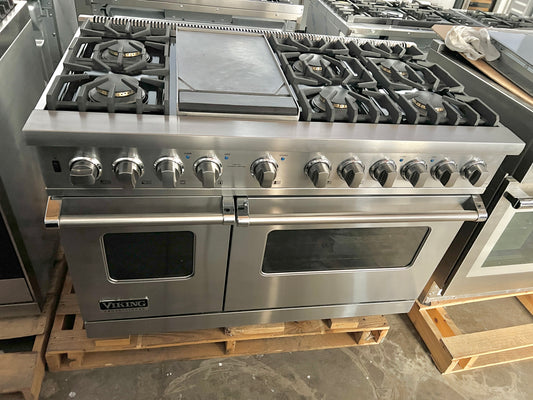 Viking Professional VDSC5486GSS 48 Inch Pro-Style Dual-Fuel Range  7 cu ft. Total Oven, 6 VSH Pro Sealed Burners, VariSimmers, Vari-Speed Dual Flow Convection Ovens, Self-Clean, Bread Proofing 12 Inch Griddle Stainless Steel, Natural Gas , 369521