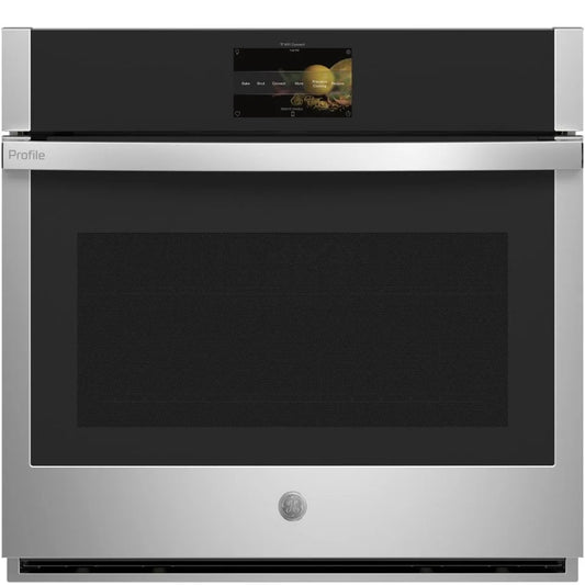 GE Profile PTS7000SNSS 30 Inch Smart Single Wall Oven 5 cu. ft., Wi-Fi, 7" Brilliant Touch Display, True European Convection Direct Air, Precision Cooking Modes, Self-Clean with Steam, Scan to Cook, Hot Air Frying, Dehydrate, Stainless Steel , 369436