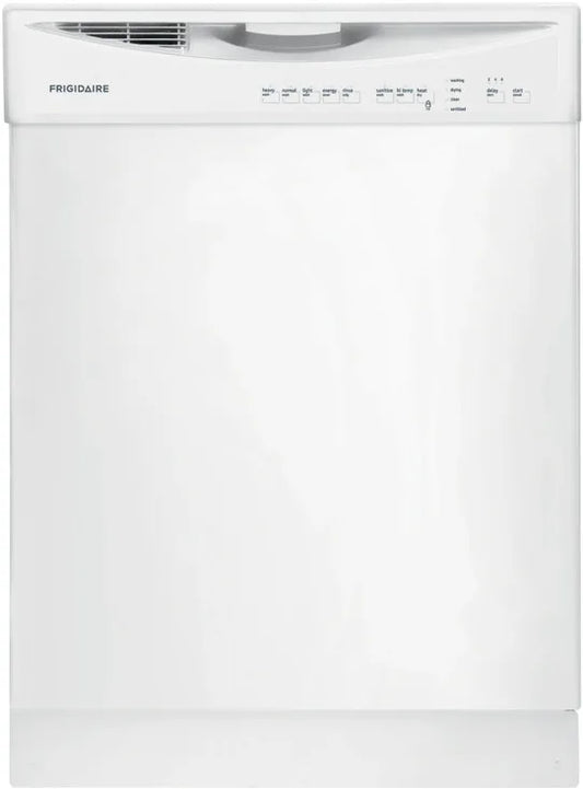 Frigidaire FFBD2411NW 24 Inch Full Console Dishwasher 14-Place Setting, NSF Sanitize Cycle, 2-6 Hour Delay Wash, SpaceWise Silverware Basket, Self-Cleaning Filter, 55 dBA White , 369480