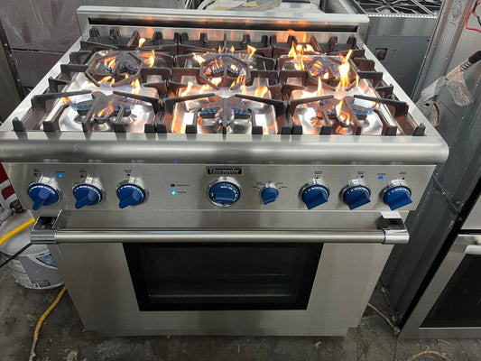 P366CS 36 Inch Thermador Professional Natural Gas Range 6 Sealed Star Burners 110V, Stainless Steel , Convection Oven , 369337