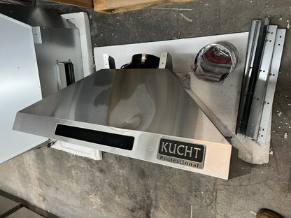 Kucht KRH3612IS Professional Series 36 Inch Pro Style Island Mount Ducted Hood with 900 CFM, LED Lights, LED Lighting, Stainless Steel Baffle Filter, Remote Control, Dishwasher Safe Filters in Stainless Steel, 369240