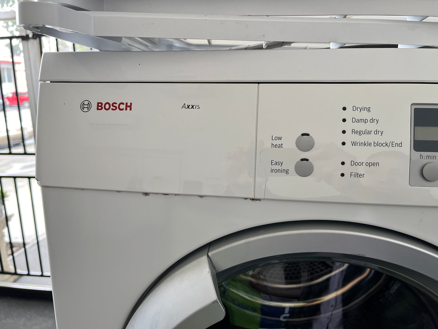 Bosch Axxis WAS20160UC 24 Inch Front-Load Washer 2.2 cu. ft., 15 Wash Programs, Touch Controls 1,000 RPM Spin Speed, Bosch Axxis  WTE86300US 24 Inch Ventless Electric Dryer with 3.9 cu. ft., 11 Drying Cycles, 4 Drying Options, LED Anticrease , 369296