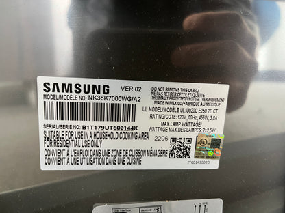 Samsung 36 Inch Smart Wall Chimney Range Hood NK36K7000WG Wi-Fi,Bluetooth,600 CFM,3 Speeds,LED Cooktop,Digital Touch Controls,Dishwasher Safe Metal Filters,ADA,Black Stainless Steel,NEW,369054