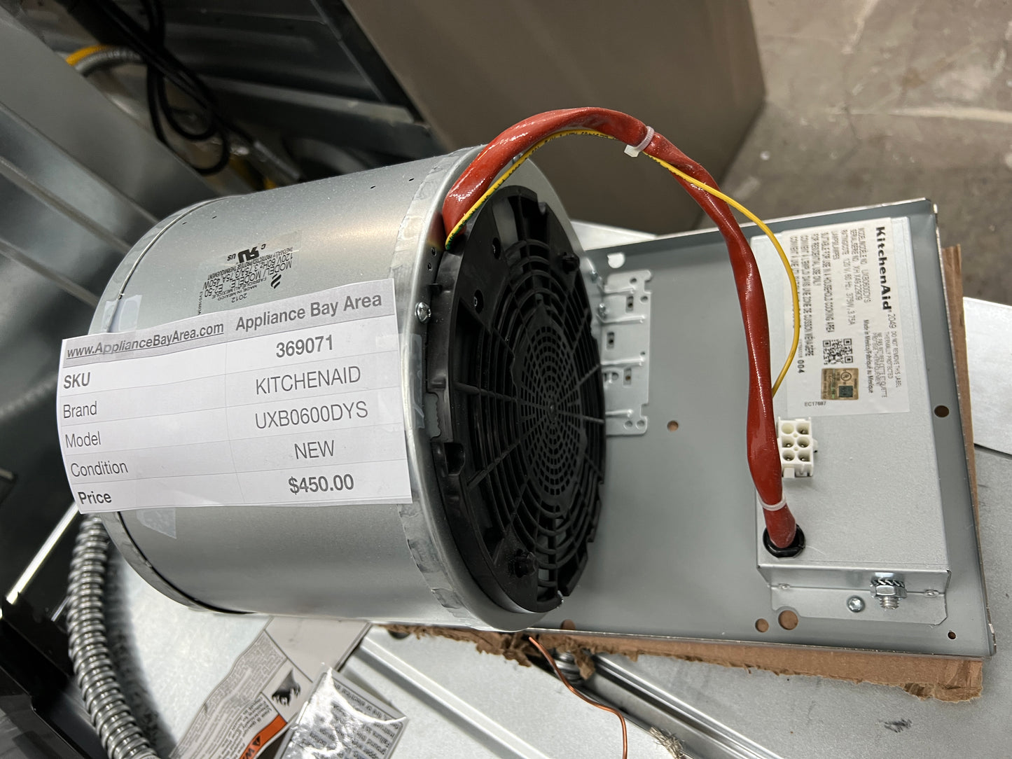 Kitchenaid 600 CFM internal Blower Motor UXB0600DYS Silver Stainless Steel for Commercial Ventilation Hoods,NEW,369071