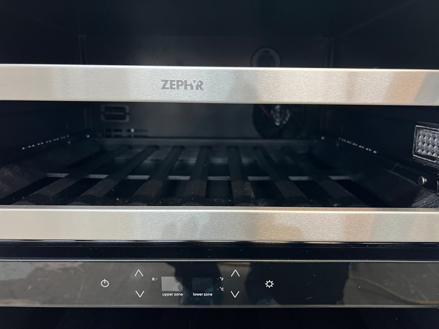 Zephyr PRESRV  PRW24C02BG 24 Inch Dual Zone Wine Cooler with 45 Bottle Capacity, PreciseTemp™, Active Cooling, Vibration Dampening, 5 Full-Extension Wood Racks, Dual-Pane Glass Door, 3-Color LED, Touch Controls, Sabbath Mode, and Star-K Certified , 369351