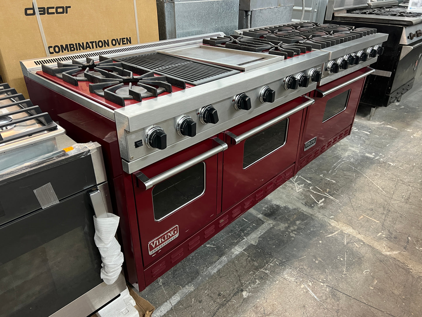 Viking Professional 48 Inch VGRC4854GQDBU  Red  Stainless Steel Gas Range, Griddle, Grill, 4 Burners, 2 Ovens, 777112