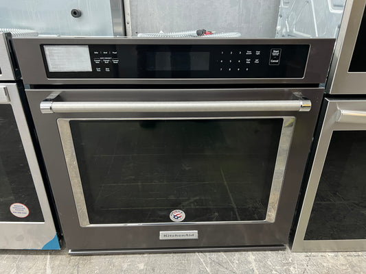 KitchenAid  KOSE500EBS 30 Inch Single Convection Electric Wall Oven with 5 cu. ft. Capacity, Even-Heat True Convection Oven, EasyConvect™ Conversion System, Self-Cleaning, and ADA Black Stainless Steel, PrintShield Finish, 369419