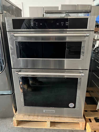 KitchenAid KOCE900HSS 30 Inch Smart Combination Wall Oven True Convection, 5.0 Cu. Ft. Oven, 1.4 Cu. Ft. Microwave, Smart Oven+ Powered Attachments, Wifi Recipe Guide Mode, Full Color Glass-Touch LCD  Stainless Steel 369358