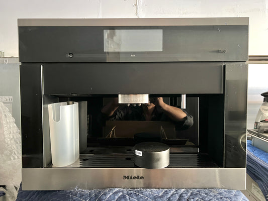 Miele PureLine M-Touch Series  CVA6805 24 Inch Whole Bean Built-In Plumbed Coffee System with M Touch Controls, Dual Dispensing Spouts, 10 User Profiles, Automatic Rinse/Cleaning Program and Integrated LED Lighting: Clean Touch Steel , 369513