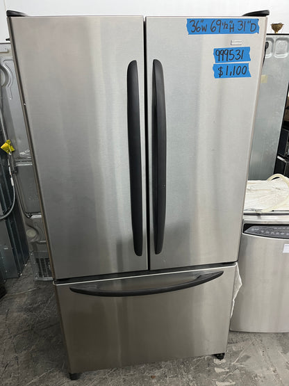 36 Inch Kenmore French Door Style 3-Door Refrigerator with Water Ice Dispenser , Stainless Steel, Used , 369292