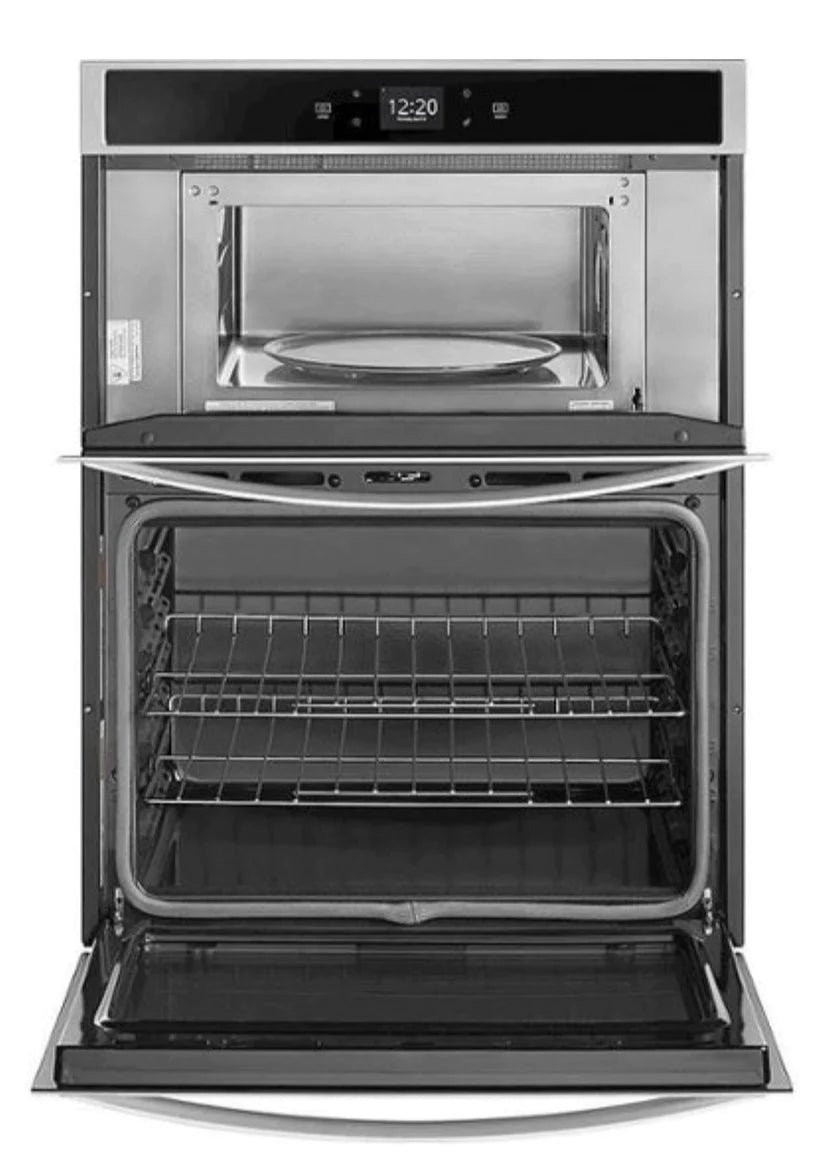 Whirlpool 30 Inch Smart Combination Wall Oven WOC54EC0HS Frozen Bake Temperature Sensor Multi-Step Cooking Rapid Preheat Keep Warm Setting Star K,Compliant Sabbath Mode 6.6 Cu. Ft. Total Capacity Stainless Steel New 888994