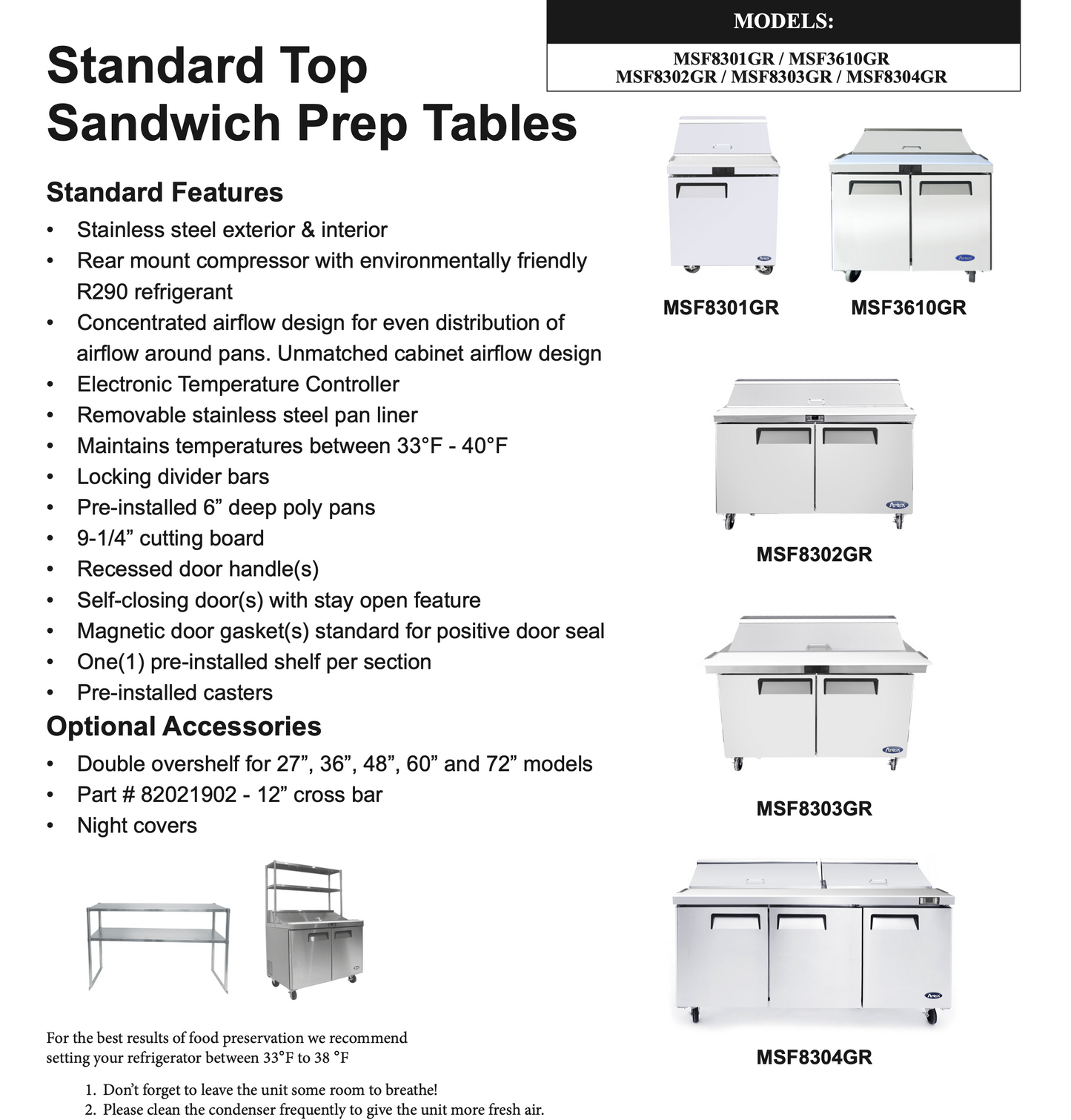 MSF8303GR  60 Inch Commercial Refrigerator Standard Top Sandwich Prep. Table, 369317