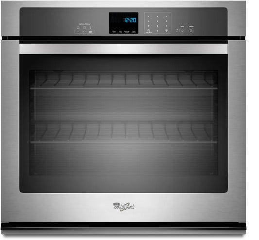 Whirlpool  WOS51EC0AS 30 Inch Single Electric Wall Oven with 5.0 cu. ft. Capacity, AccuBake, Hidden Bake Element, Extra-Large Oven Window, SteamClean, Precise Clean and Star-K Certified Sabbath Mode: Stainless Steel, 369246