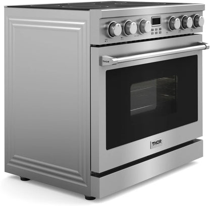 Thor Kitchen 36 Inch ARE36 Professional Electric Range 5 Elements, 6 cu. ft. Oven, Black Glass Top, LED Display Screen, and Convection Fan , 369395