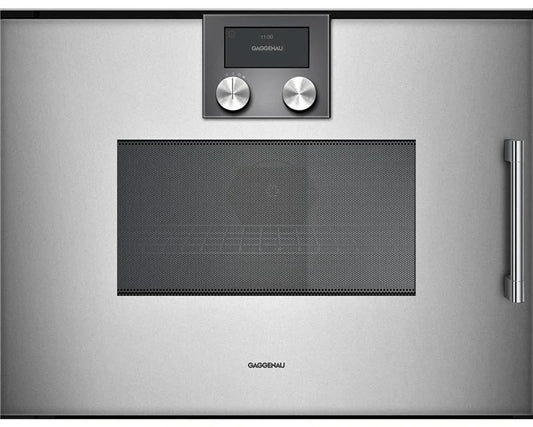 Gaggenau 200 Series  BMP251710 24 Inch Speed Oven Rotary Knob TFT Touch Display, Innowave,  4 Tray Levels, 60 Watts Halogen Light on the Side, 4 Defrosting Programs, 7 Combination Programs, Convection, Child Lock, Sabbath, Left Hinge,  369591