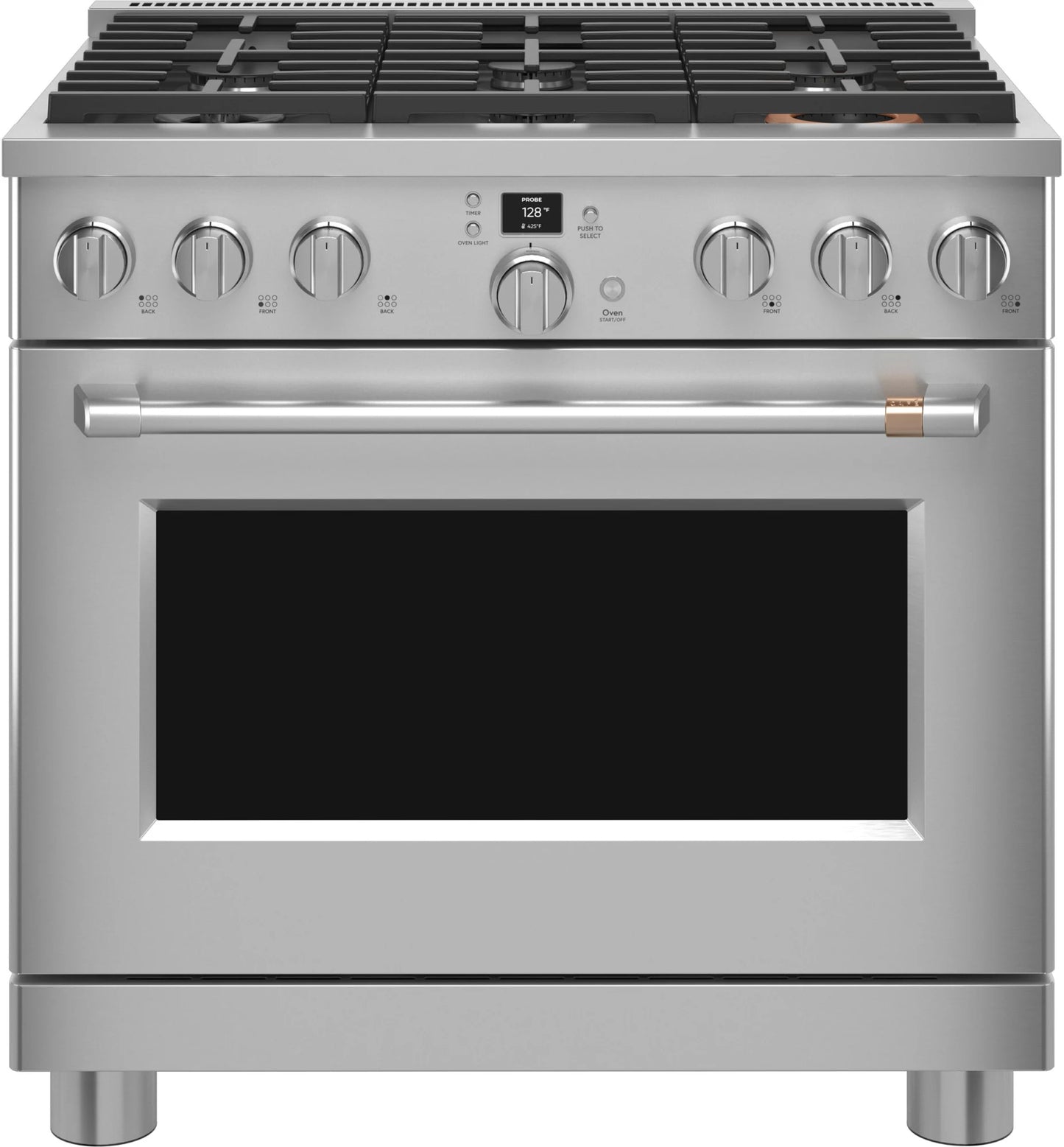 Cafe  C2Y366P2TS1 36 Inch Smart Dual Fuel Professional Range 6 Sealed Burners, 5.75 Cu. Ft. Capacity, True Convection Reverse Air, Self Clean with Steam Option, Self Clean Bake Racks, Wi-Fi, Temperature Probe ADA, Stainless Steel , 369392