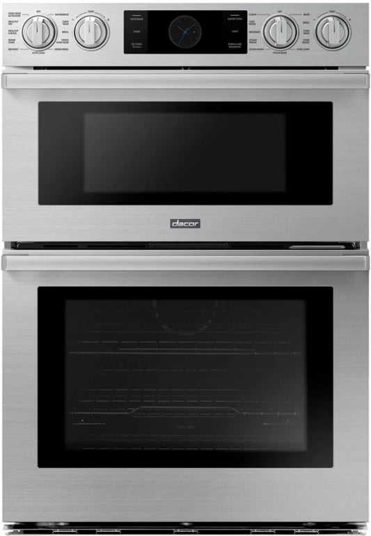 Dacor Transitional  DOC30P977DS 30 Inch Combination Electric Wall Oven 7.0 Cu. Ft. Total Capacity, Four-Part Pure Convection Oven, Steam-Assist Oven, Convection Microwave, Self Clean, SmartThings Capability, Sense Cook, Instant Heat, Sabbath Mode , 369375