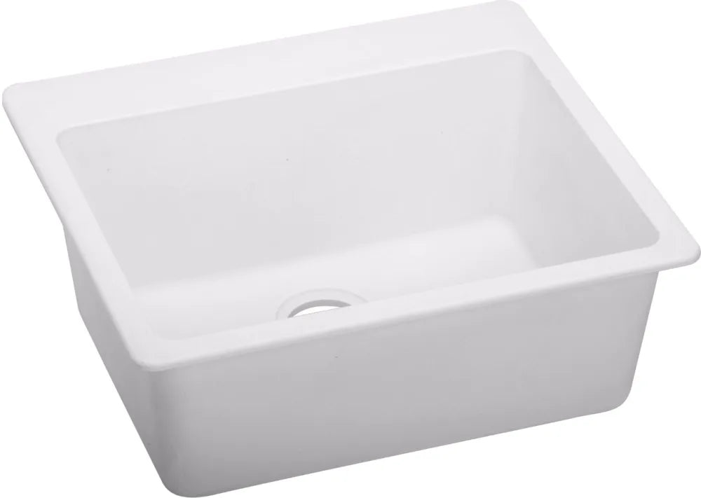 Elkay Gourmet E-Granite Collection  ELG2522WH0 25 Inch Drop-In Sink with E-Granite Construction, 9 1/2 Inch Bowl Depth, 3 1/2 Inch Drain Size and CSA B45.5/IAPMO Z124 Compliance, White , 369282