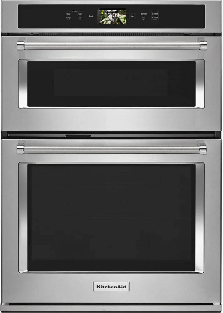 KitchenAid KOCE900HSS 30 Inch Smart Combination Wall Oven True Convection, 5.0 Cu. Ft. Oven, 1.4 Cu. Ft. Microwave, Smart Oven+ Powered Attachments, Wifi Recipe Guide Mode, Full Color Glass-Touch LCD  Stainless Steel 369358