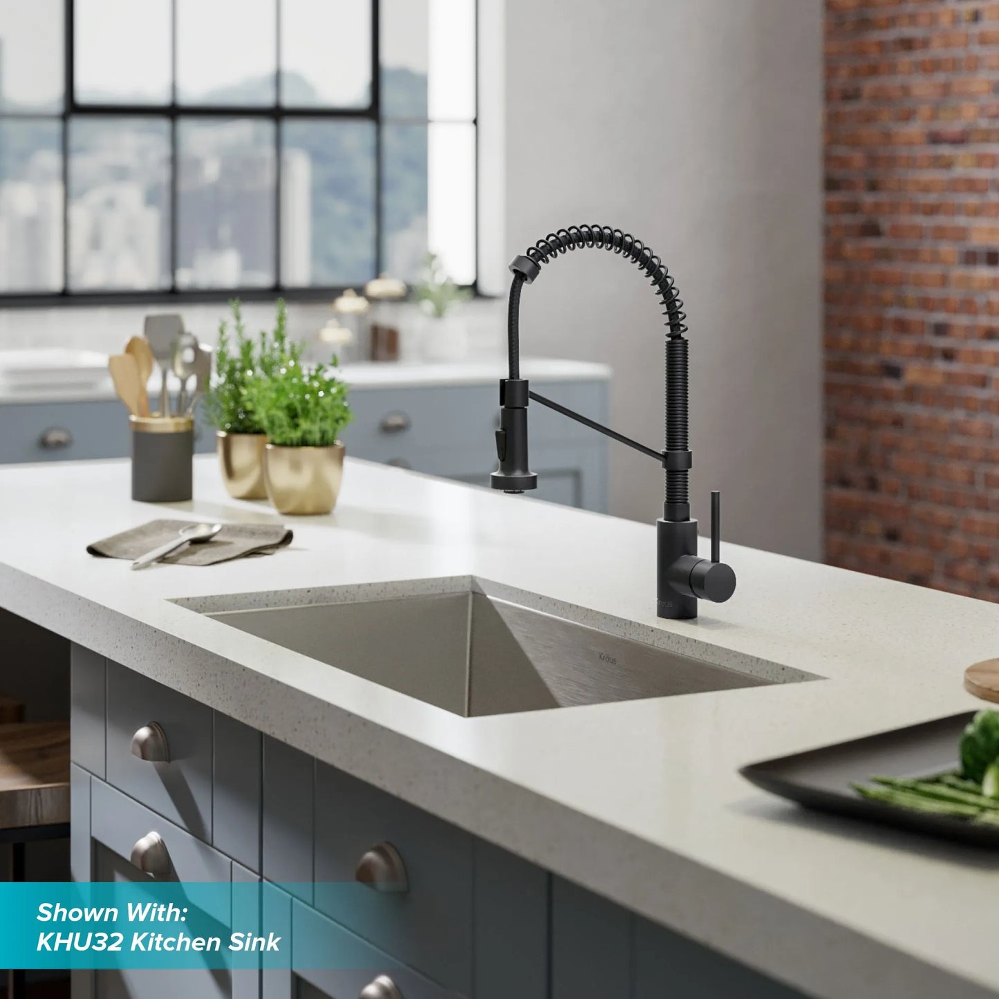 Kraus Bolden Series  KPF1610MB Single Handle Pull Down Commercial Kitchen Faucet 1.8 GPM Flow Rate, Reach Technology, 2-Function Faucet, High-Arc 180 Swivel Spout, Lead-Free Braided Nylon Waterway, ADA Complaint,Matte Black, 369281