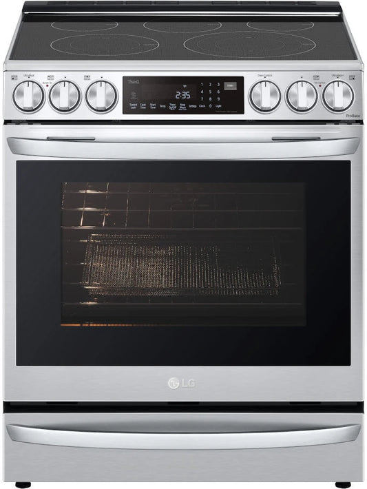 LG 30 Inch Smart Instaview Electric Slide-In Range LSEL6337F,5 Radiant Elements,6.3 Cu. Ft. Oven Capacity,Storage Drawer,Air Fry,Air Sous Vide,ProBake Convection,EasyClean+Self Clean,Wi-Fi,SmartDiagnosis,Sabbath Mode,PrintProof,Stainless Steel,NEW,369124