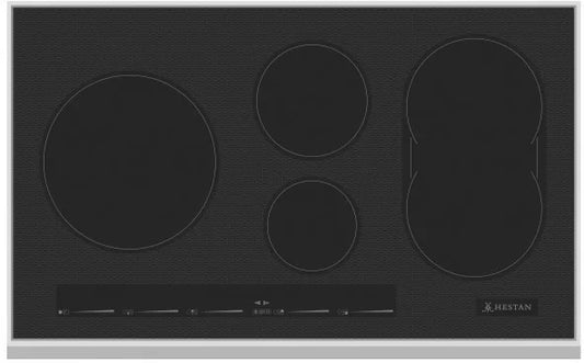 Hestan  KIC36BK 36 Inch Induction Cooktop Versatile Bridge Element, Slide Touch Controls, Marquise Accented™ Glass, Stainless Steel Frame, Warming Function, 2 Timers, Low Simmer and Automatic Quick-Boil: Black Glass , 369502