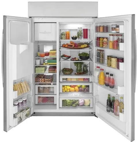 GE Profile PSB48YSNSS 48 Inch Counter Depth Built-In Side by Side Smart Refrigerator with 28.7 Cu. Ft. Total Capacity, LED Lighting, Climate Controlled Drawer, Ice Maker, External Water Ice Dispenser,  CSA, UL, AHAM , 369372