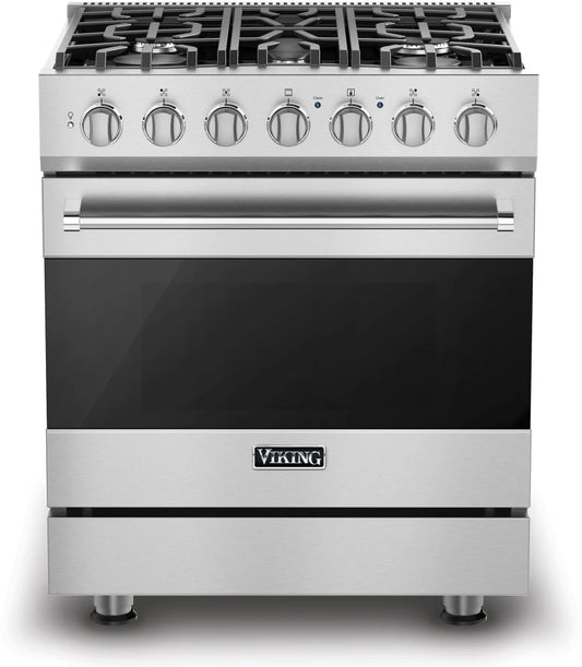 Viking 3 Series  RVGR33025BSS 30 Inch Gas Range 5 Sealed Burners, 4 Cu. Ft. Oven, Continuous Grates, Self-Clean, SureSpark Ignition System, TruGlide Oven Racks, ProFlow Convection Baffle Stainless Steel, Natural Gas, 369323