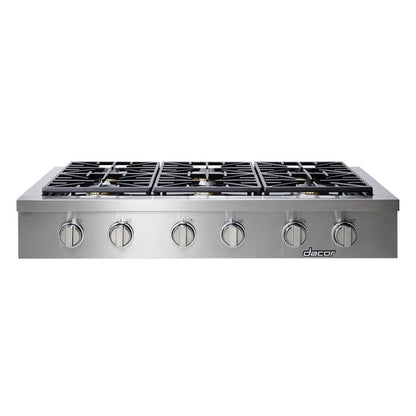 Dacor 48 Inch Gas Rangetop HRTP486S 6 Sealed Burners, Continuous Grates, Simmer Sear Burners, Perma-Flame, Illumina Knobs, SmartFlame Technology, and Griddle,369006